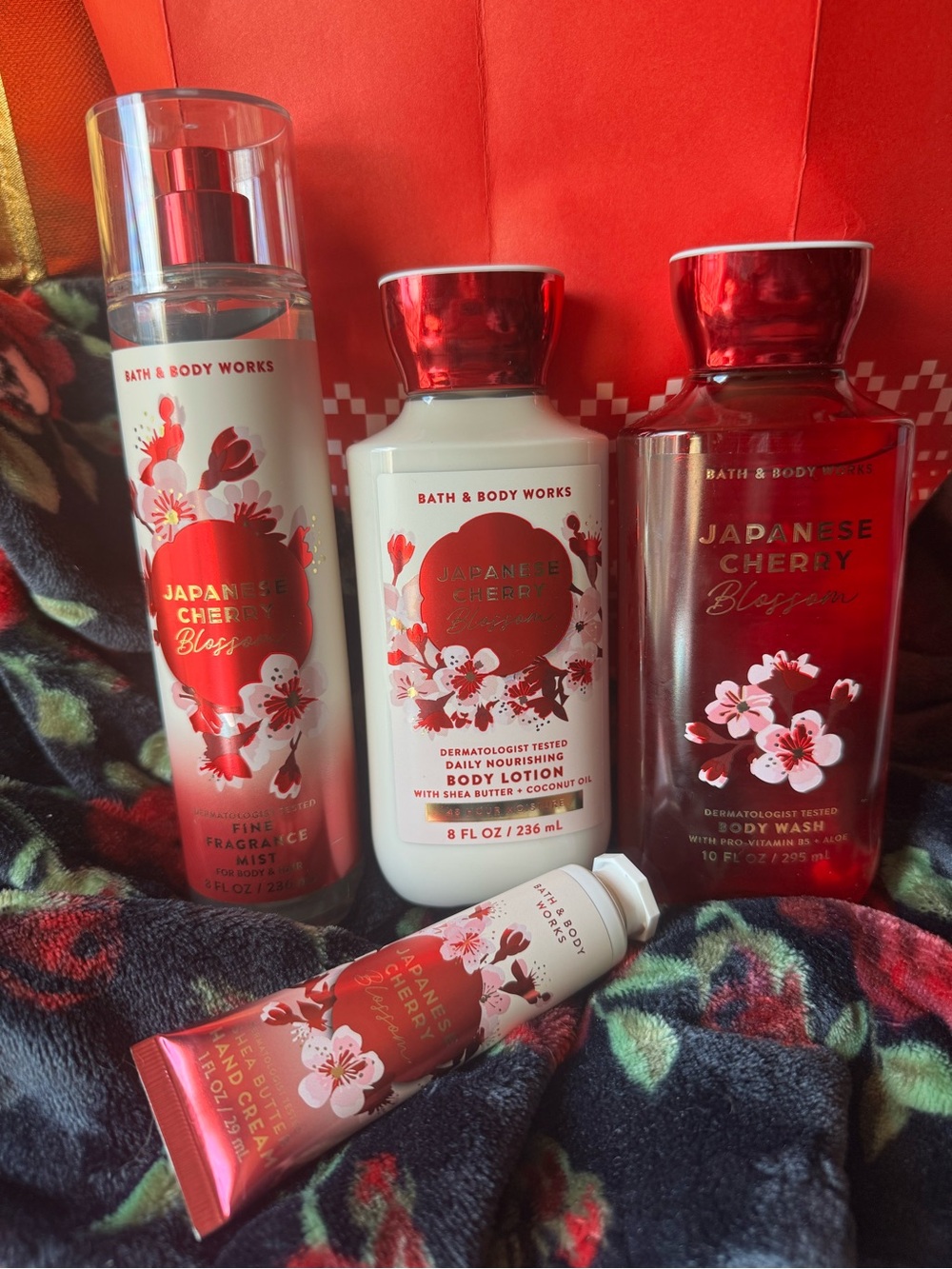 Bath & Body Works Japanese Cherry Blossom Red Body Care Set